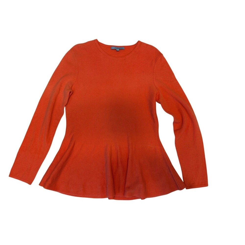 ANTONIO MELANI 100% CASHMERE Women's Large Coral Long Sleeve Flare Hem Sweater